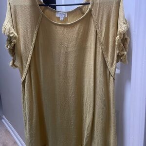 Umgee Mustard Linen Blend Fringe Hem Tunic Top